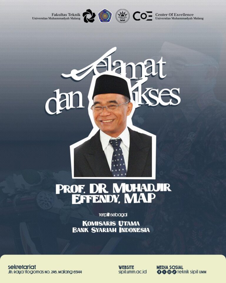 Prof. Dr. Muhadjir Effendy, MAP Diangkat Menjadi Komisaris Utama Bank Syariah Indonesia Keluarga besar Teknik UMM Sampaikan Selamat Atas Amanah Baru Tokoh Nasional