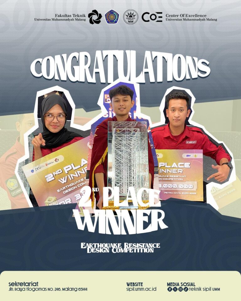 Tim Teknik Sipil UMM Raih Juara 2 Earthquake Resistance Design Competition 2025 Satu Lagi Bukti Prestasi Mahasiswa Teknik Sipil UMM di Kancah Nasional