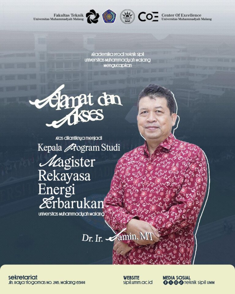 Dr. Ir. Jamin, MT Dilantik sebagai Kepala Program Studi Magister Rekayasa Energi Terbarukan Universitas Muhammadiyah Malang