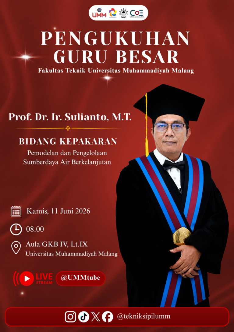 Dosen Teknik Sipil UMM Dikukuhkan sebagai Guru Besar Bidang Pemodelan dan Pengelolaan Sumber Daya Air Berkelanjutan